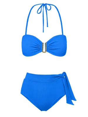 Breathable Inner Layer Layered Support System Cindy Top   Side Tie High Waist Bottom in Grotto