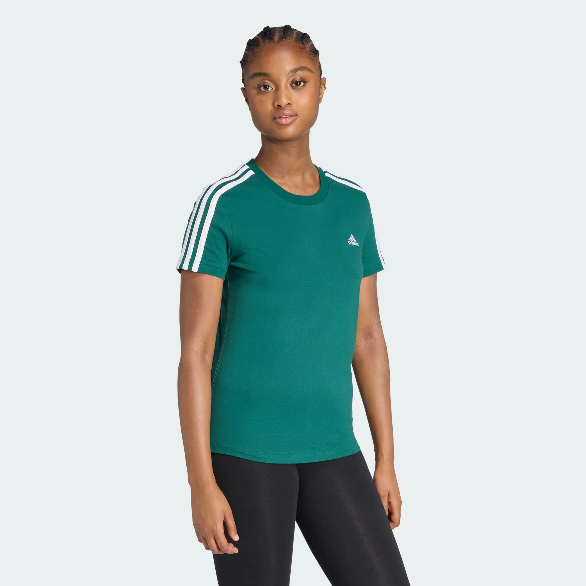 Adidas Women's 3-Stripes Green Tee Soft and breathable Fade Resistant Print