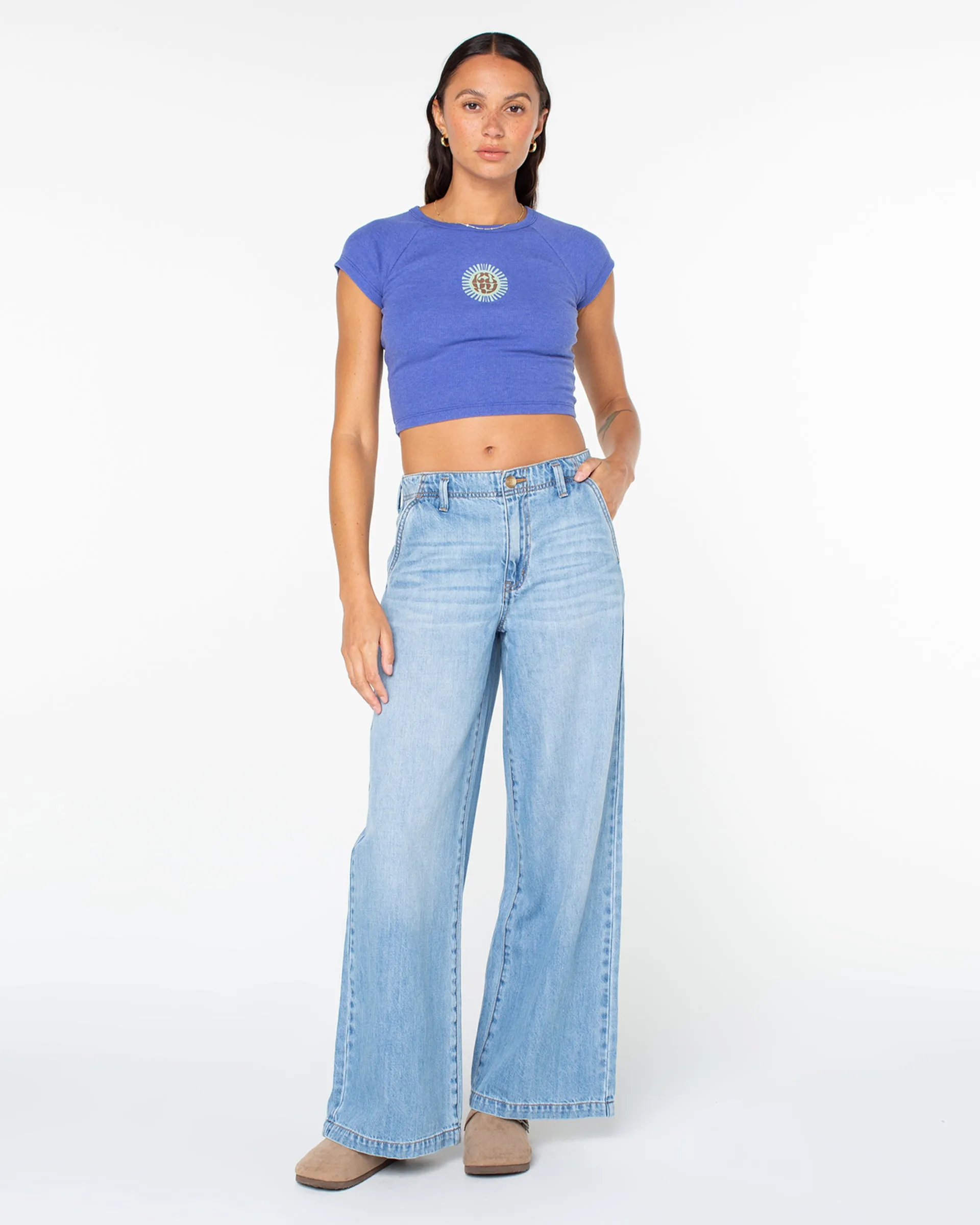 Slow Dive Cropped Tee - Mazzarine Blue Slow Dive Sporty Chic Moisture Wicking Fabric