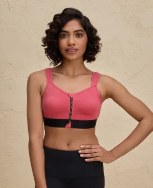 Nykd By Nykaa Front Zip Cotton High Impact  No Slouch  Sports Bra-NYK907-Coral Wire Free Comfort