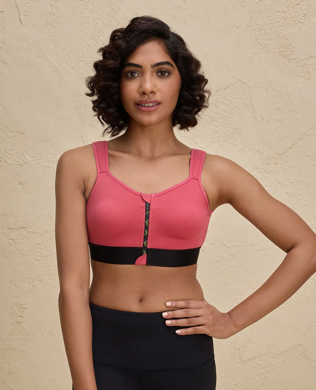 Nykd By Nykaa Front Zip Cotton High Impact  No Slouch  Sports Bra-NYK907-Coral Wire Free Comfort