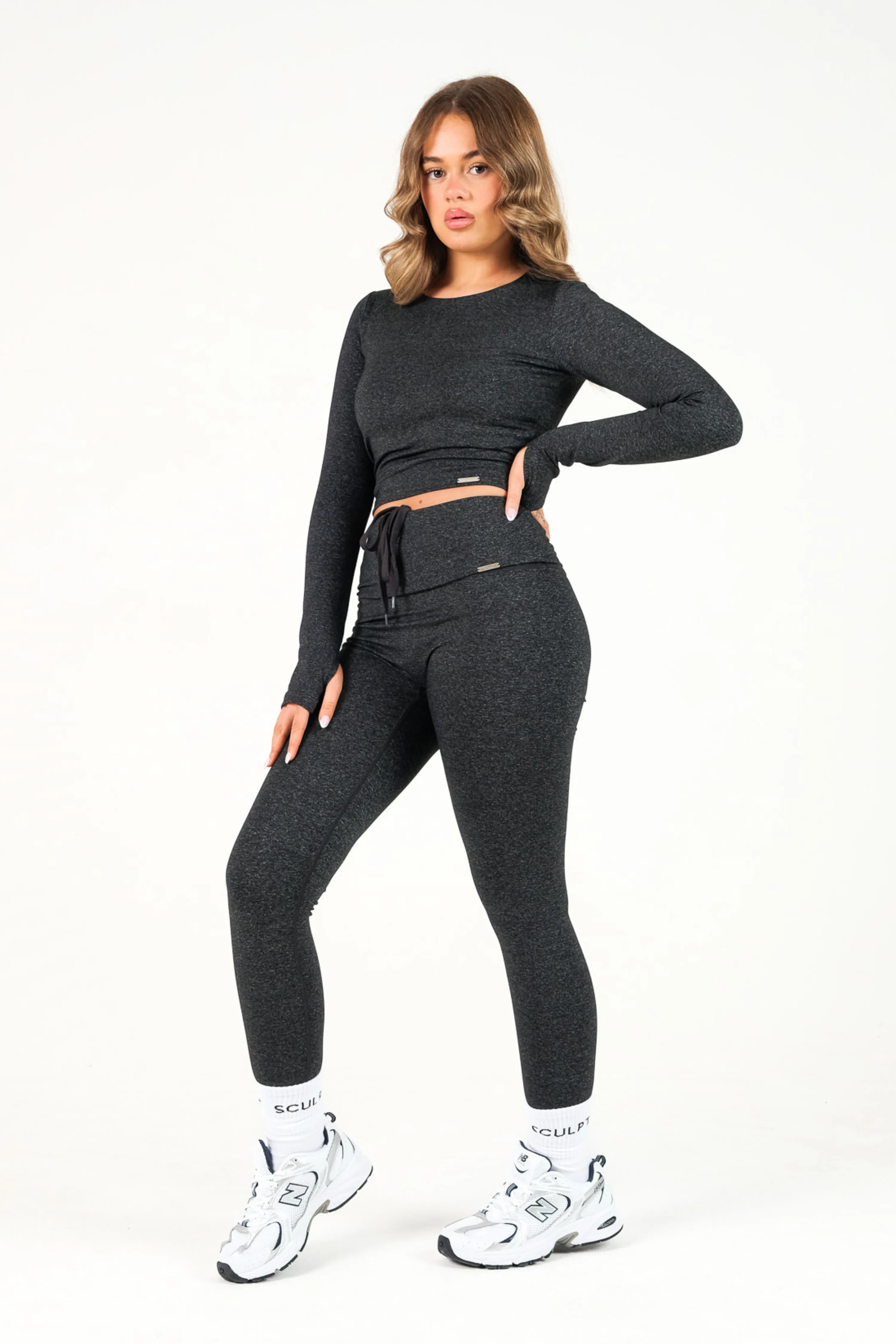 Dance Practice Loose Fit Hybrid High Waisted Leggings Black Marl
