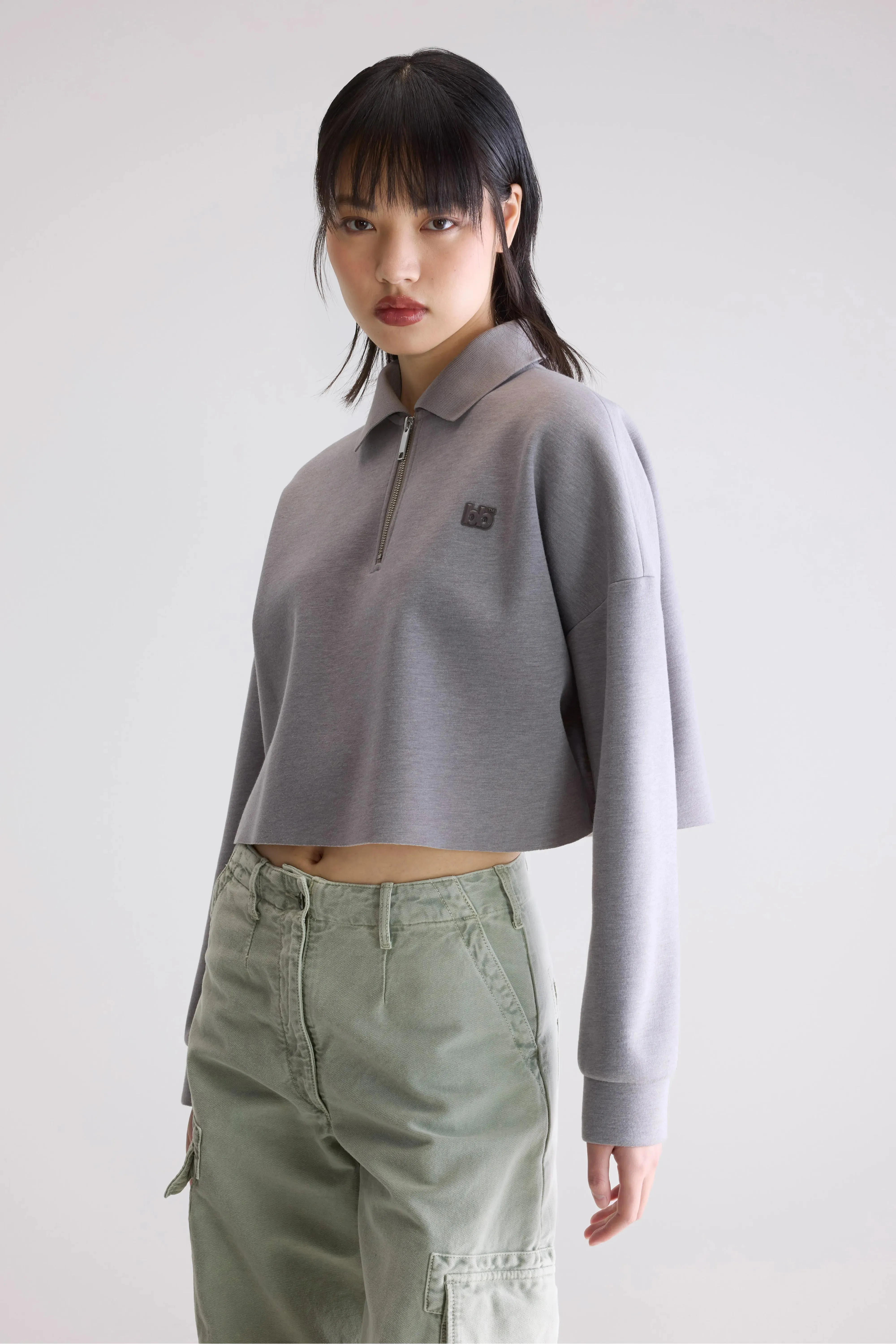 Julo cropped zip polo (252 / W / H. GREY) ReinforcedHems