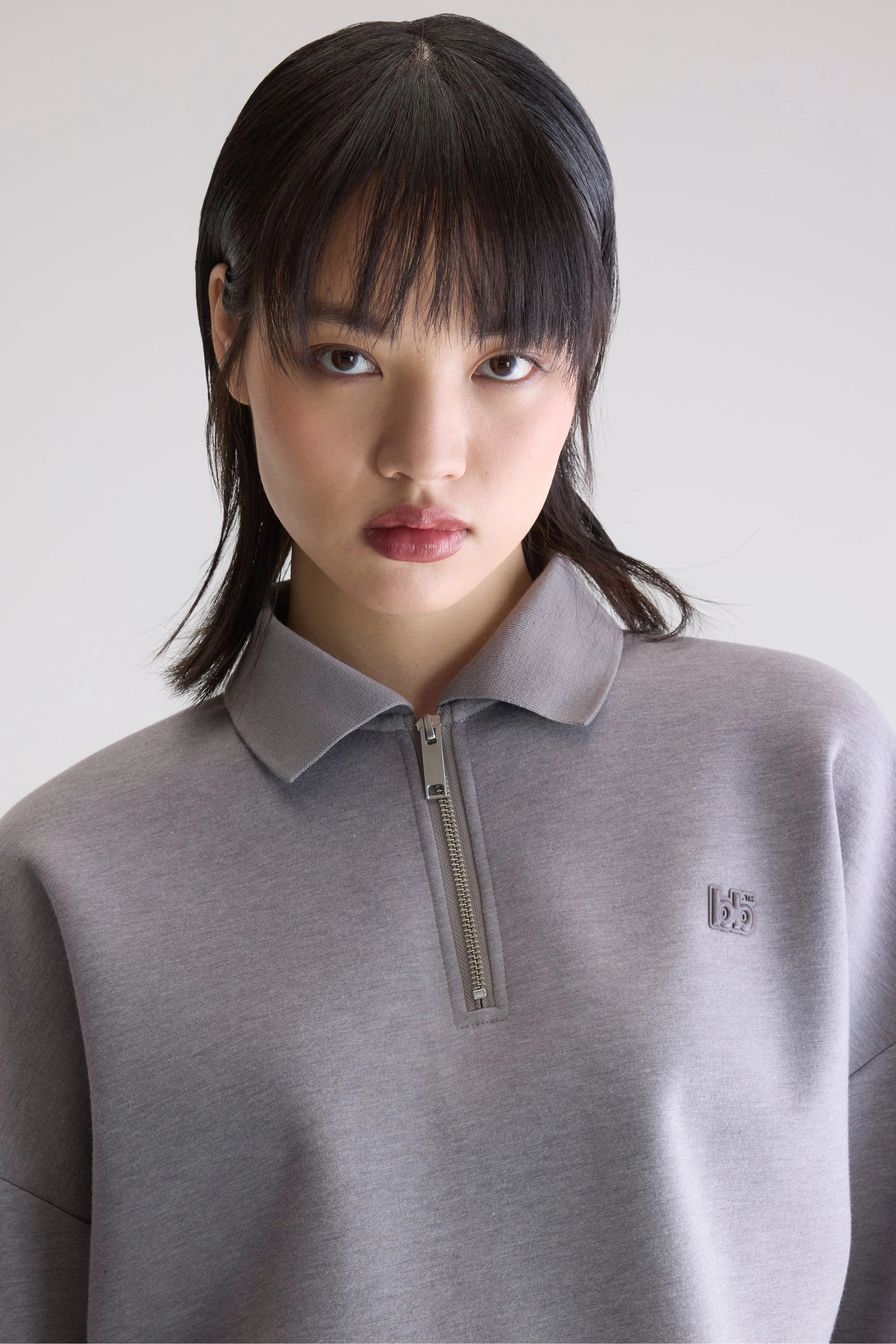Julo cropped zip polo (252 / W / H. GREY) Timeless Must-Have Fashionable Piece