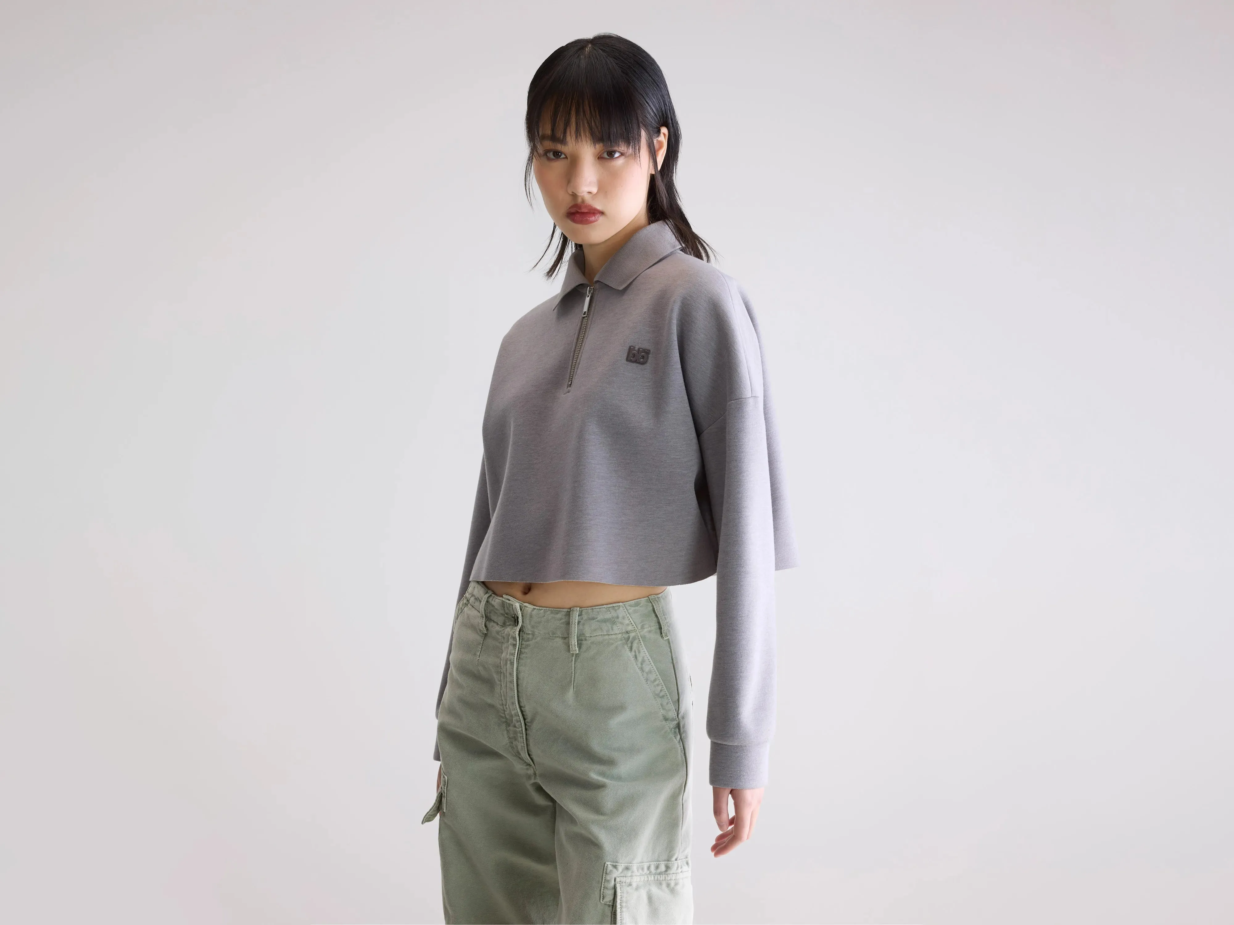 Sustainable production Non Toxic Printing Julo cropped zip polo (252 / W / H. GREY)