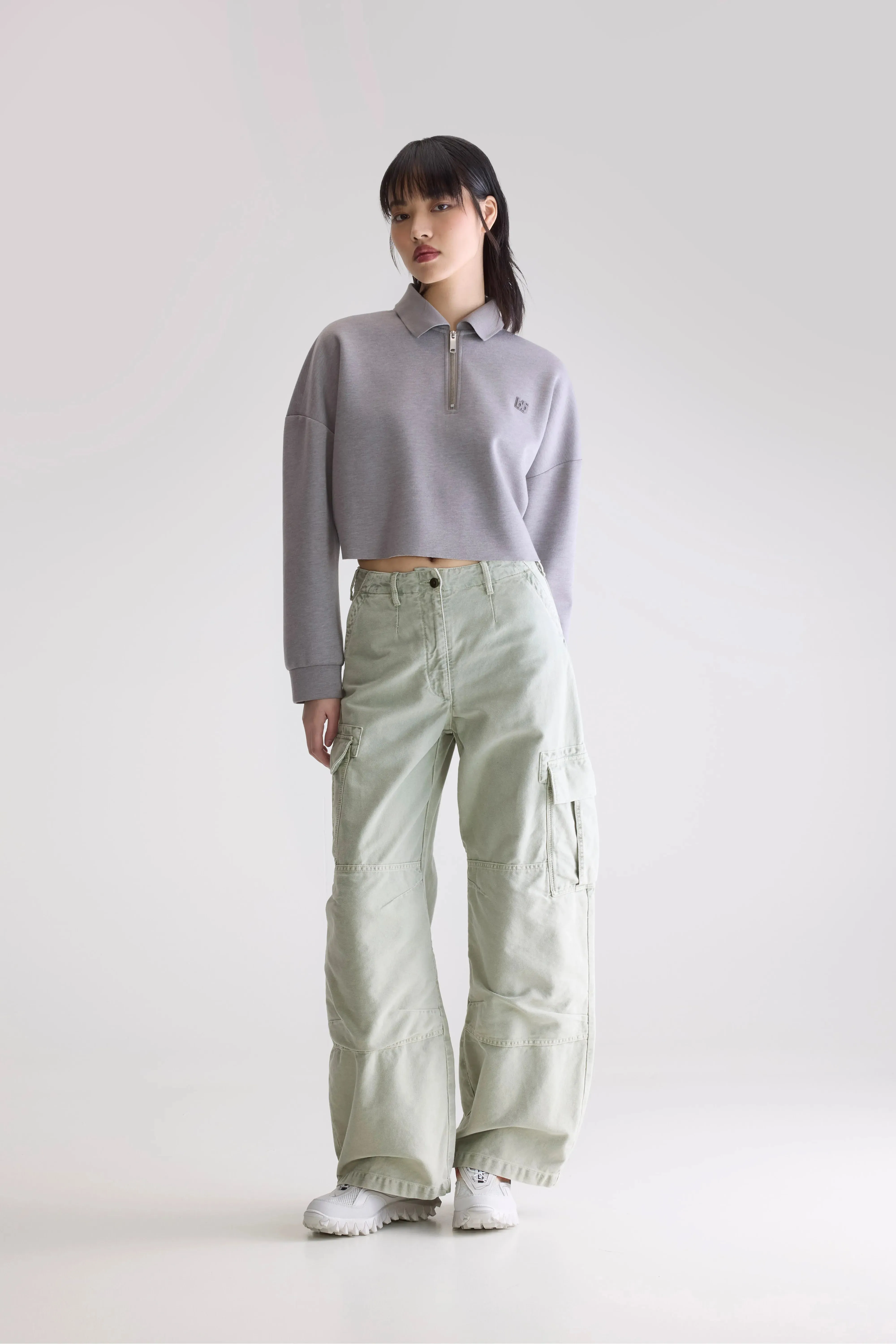 Julo cropped zip polo (252 / W / H. GREY) Feminine Touch Party fun