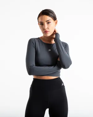 Training Long Sleeve Crop Top - Charcoal Sun Protection Fabric Tech Edge