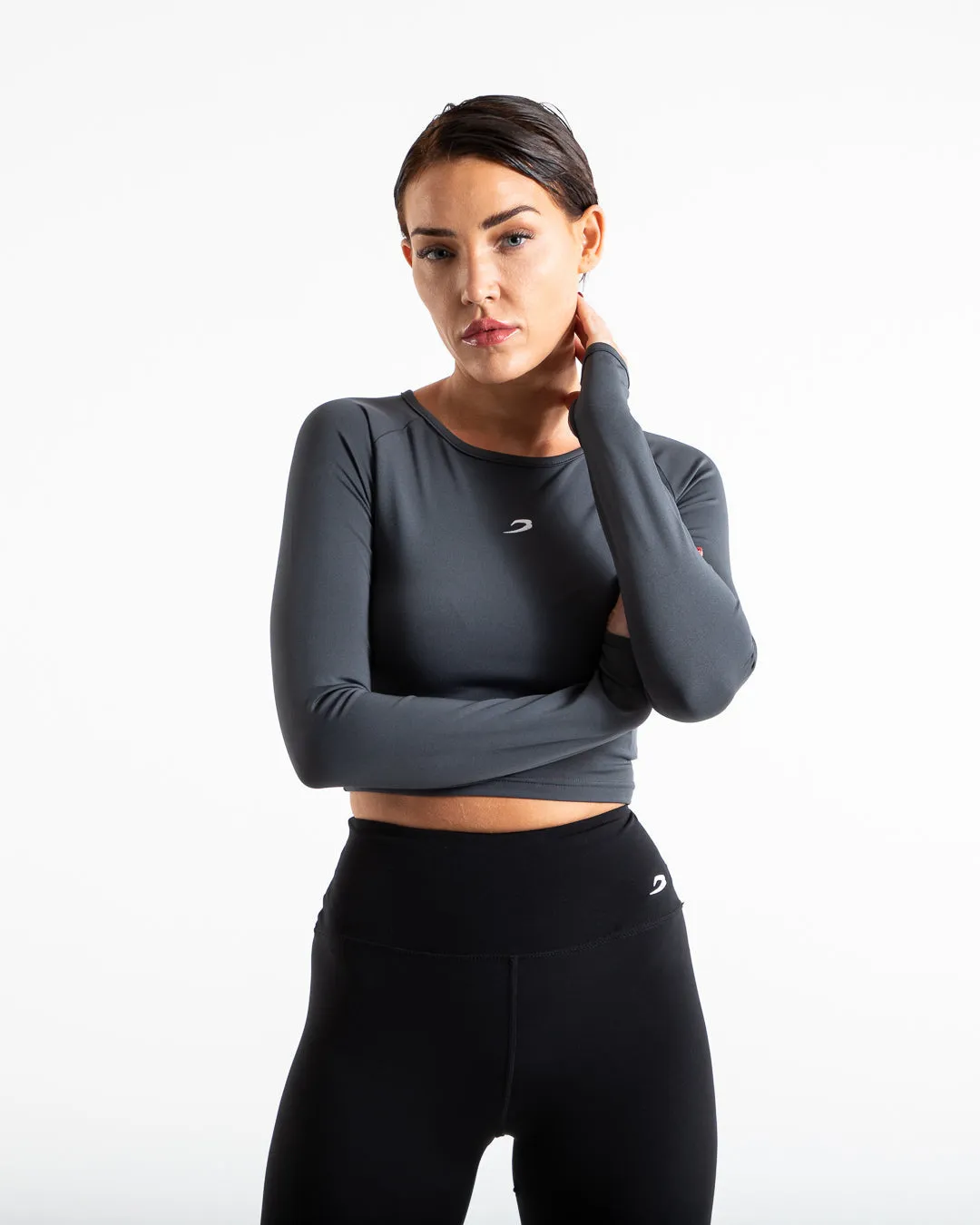 Training Long Sleeve Crop Top - Charcoal Streetwear Style Stylish Bottom