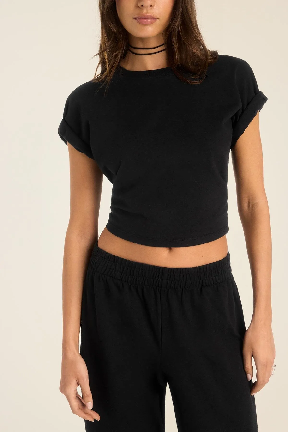 Adult Wear Coast Crop Tee - Black Cotton Jersey