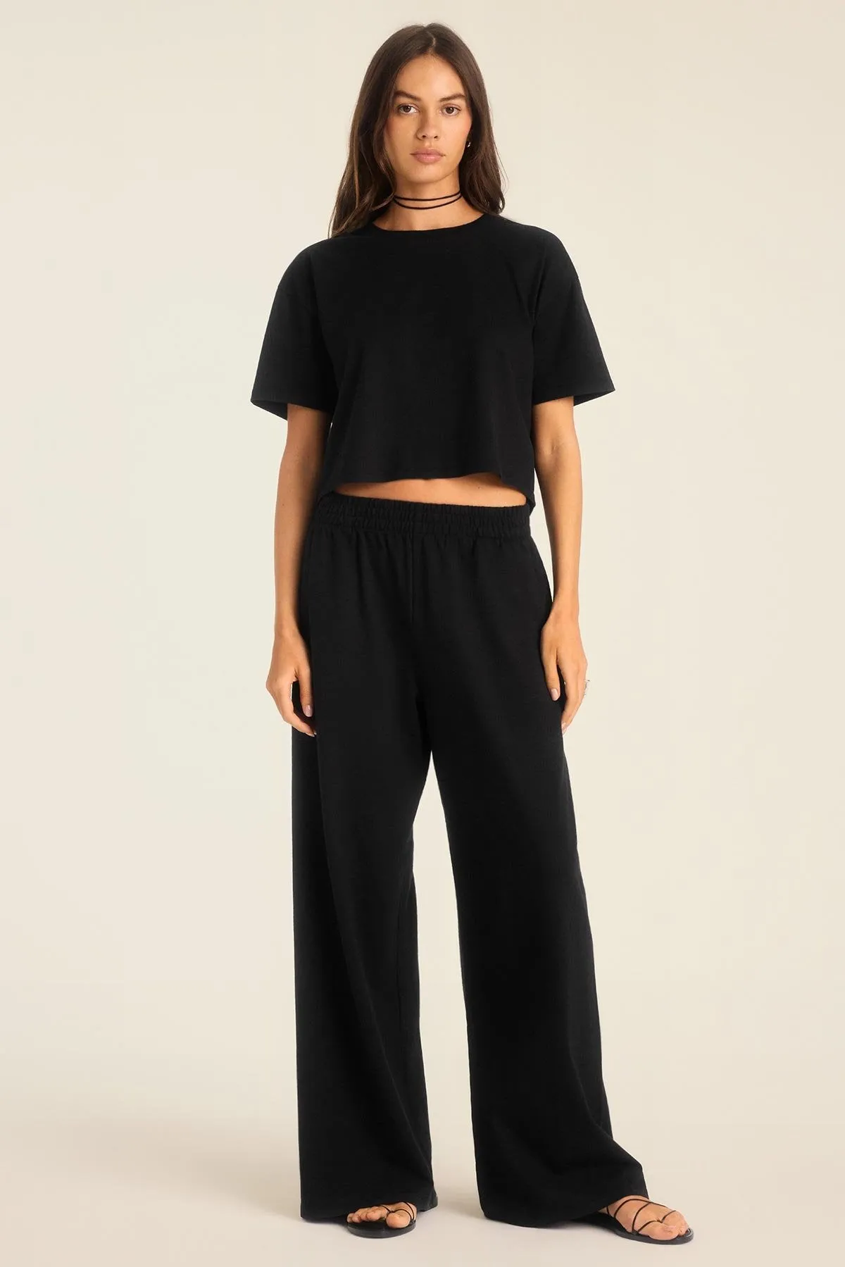 Coast Crop Tee - Black Cotton Jersey Non Fading Material