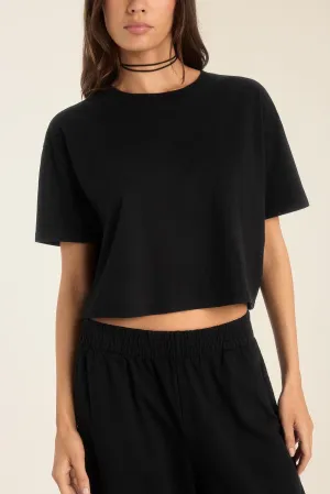 Coast Crop Tee - Black Cotton Jersey Ultra Soft Blend Elegant and Relaxed
