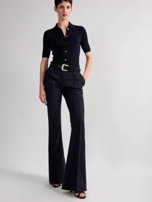 Trendy Wear Compression Support Lining Navy stretch wool gabardine bootleg trousers