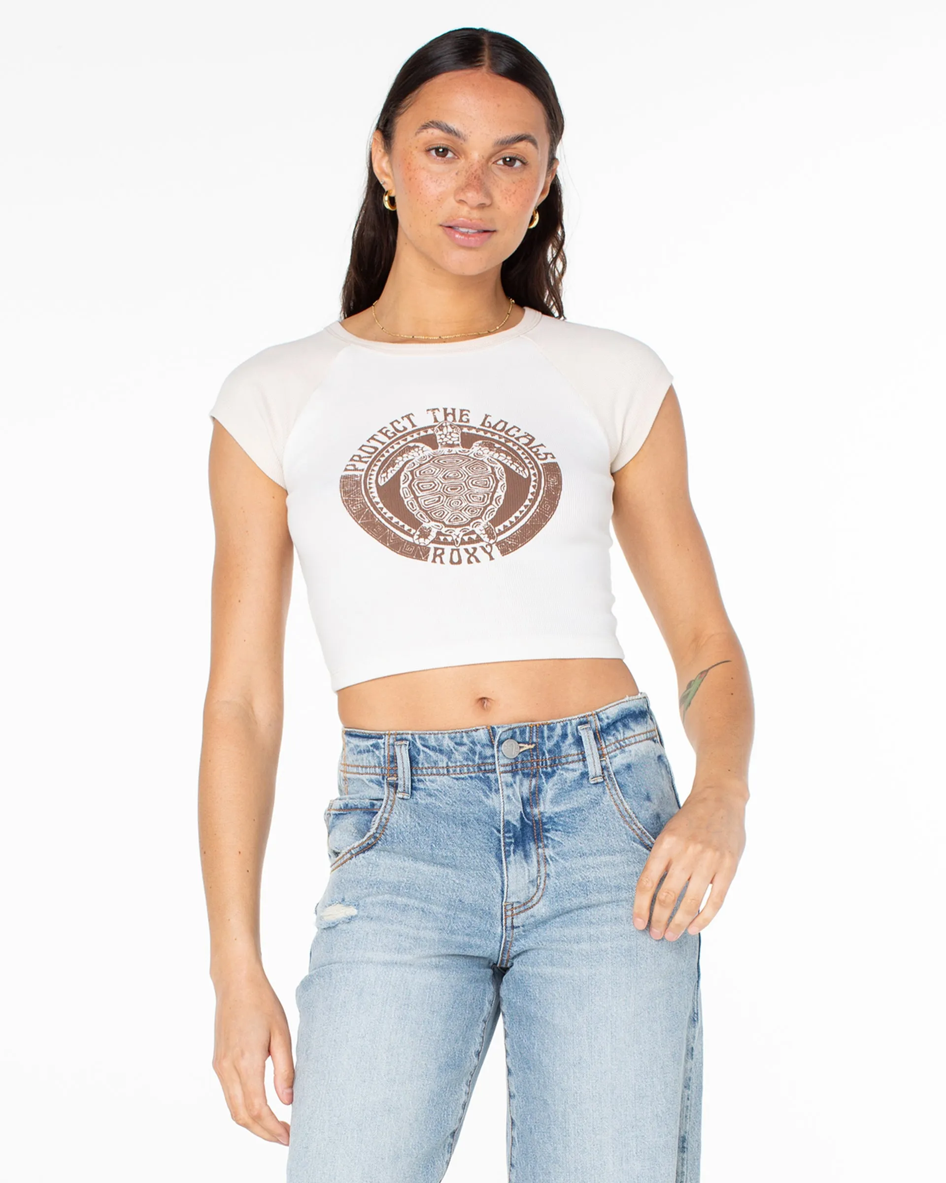 Lightweight Design Beach relaxation Protect The Locals Cropped Baby Tee - Parchment