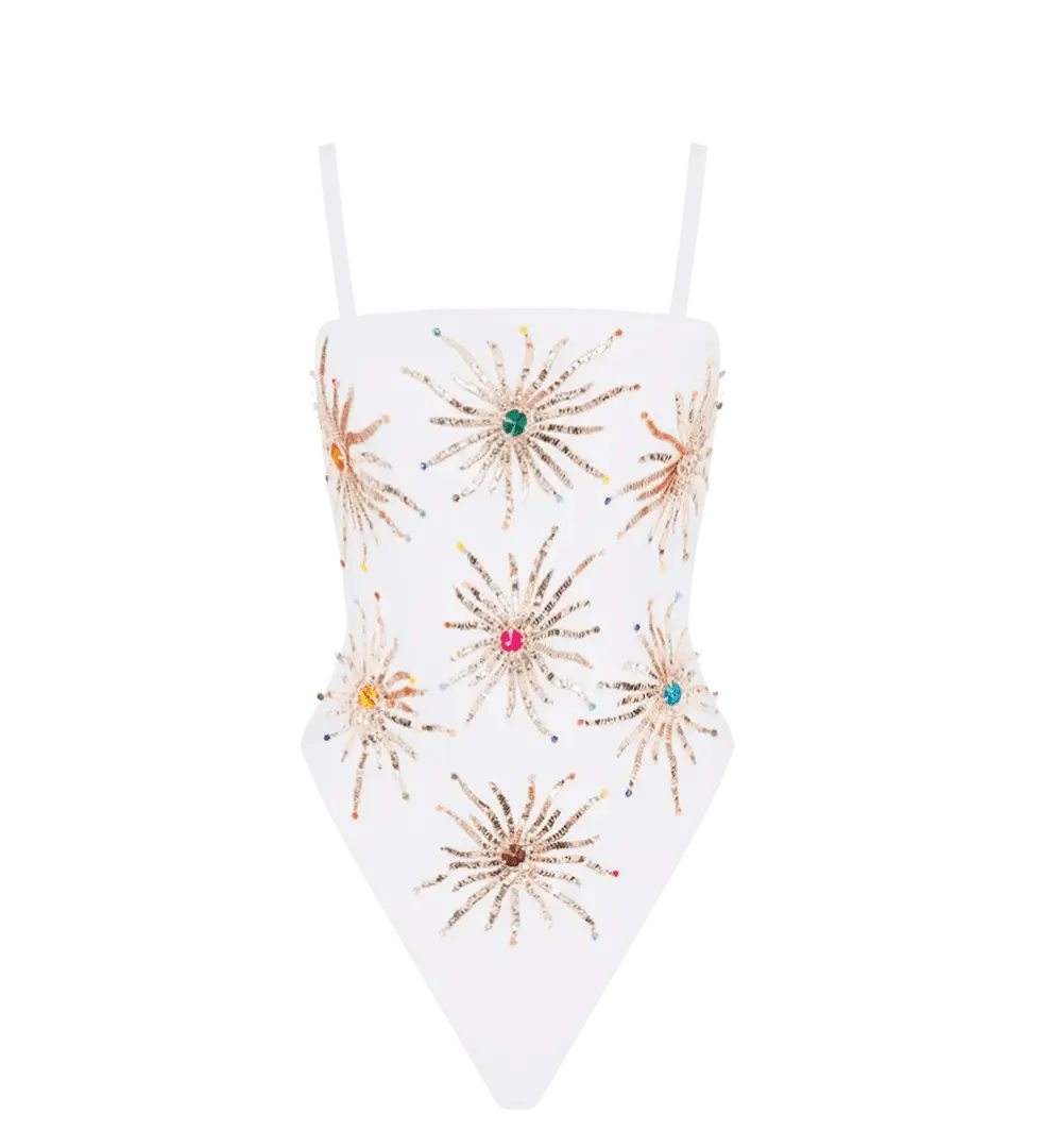 Trendy Prints Dolly Two Strap Retro Swimsuit White