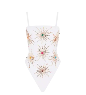 Trendy Prints Dolly Two Strap Retro Swimsuit White