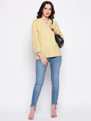 Madame Mustard Frill-Neckline Striped Top FadeResistantColors