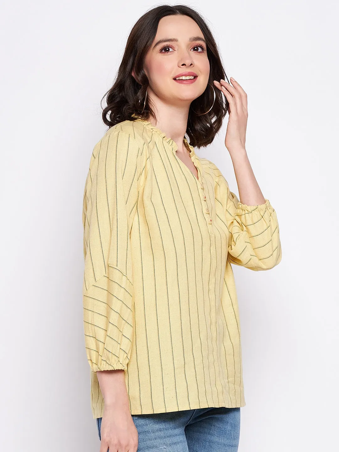 Winter Core Madame Mustard Frill-Neckline Striped Top