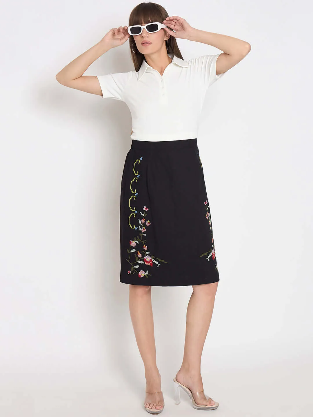 Madame Pique Solid White Polo T-shirt Trendy Style