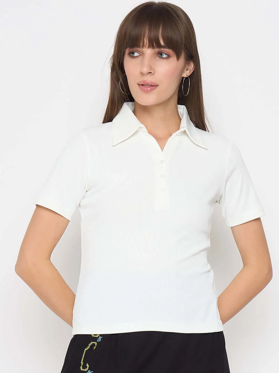 Madame Pique Solid White Polo T-shirt Quick-Dry Fabric WrinkleResistant Texture
