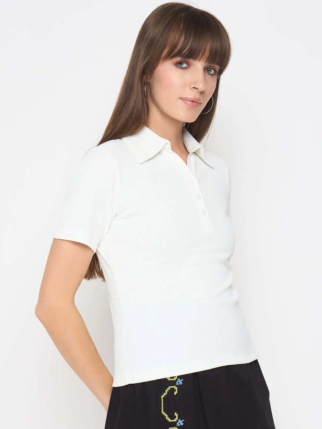 Madame Pique Solid White Polo T-shirt Summer Ready