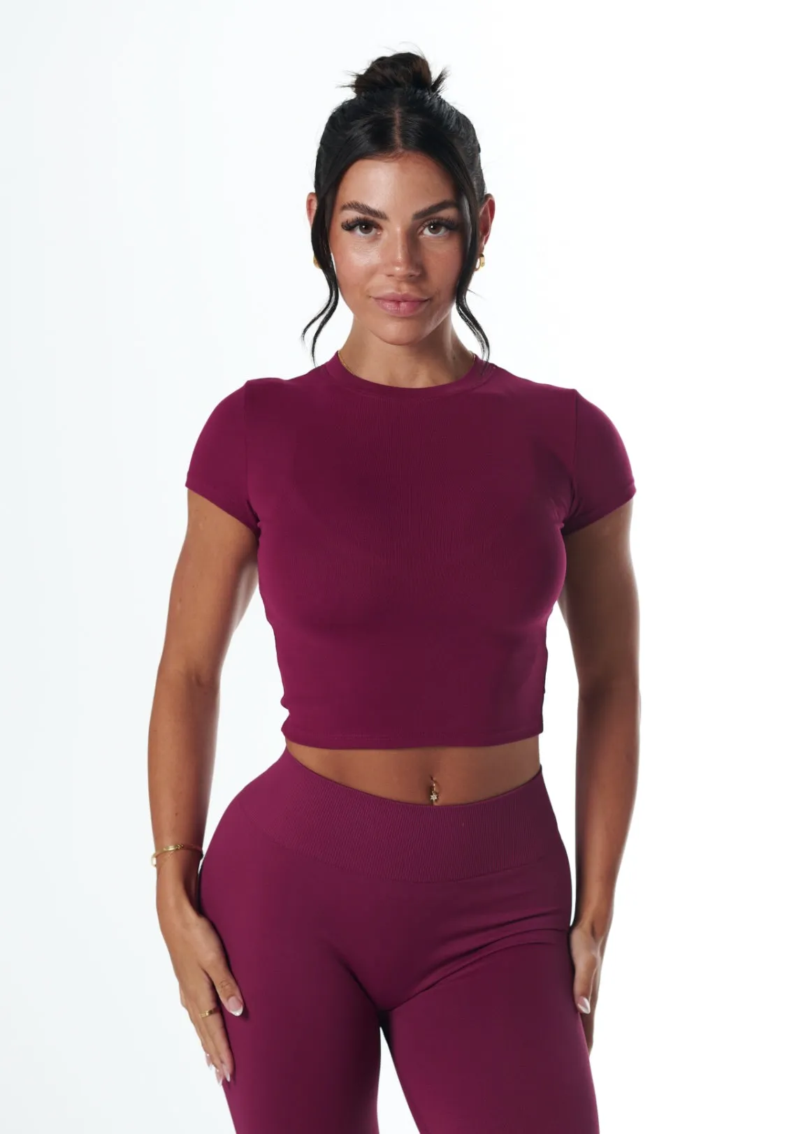 ConvertibleStyle Athleisure Cool RIBBED BASIC TEE - BERRY