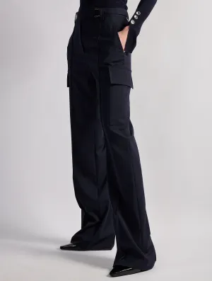 ReinforcedPockets Navy stretch wool gabardine cargo trousers