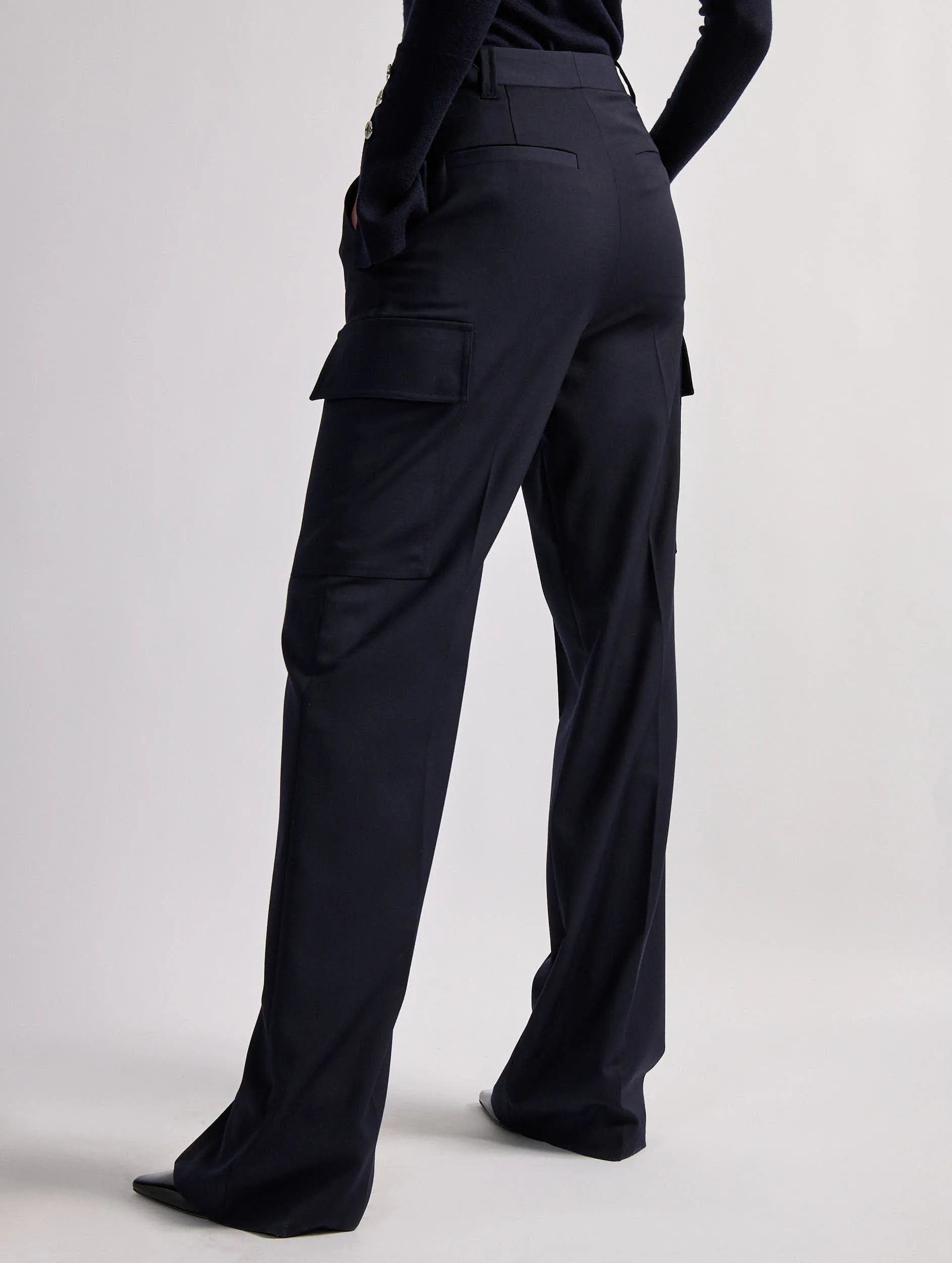 Navy stretch wool gabardine cargo trousers All Occasion Quick Flex