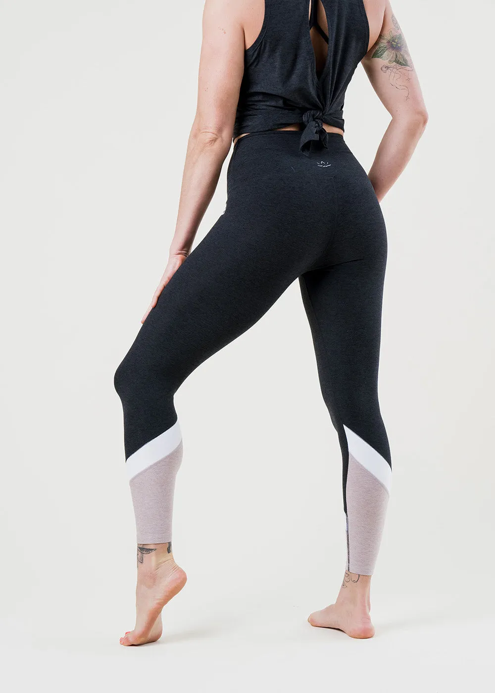 High Waisted Midi Legging - NEUTRAL COLOR BLOCK AbrasionResistant Fabric AntiStaticTechnology
