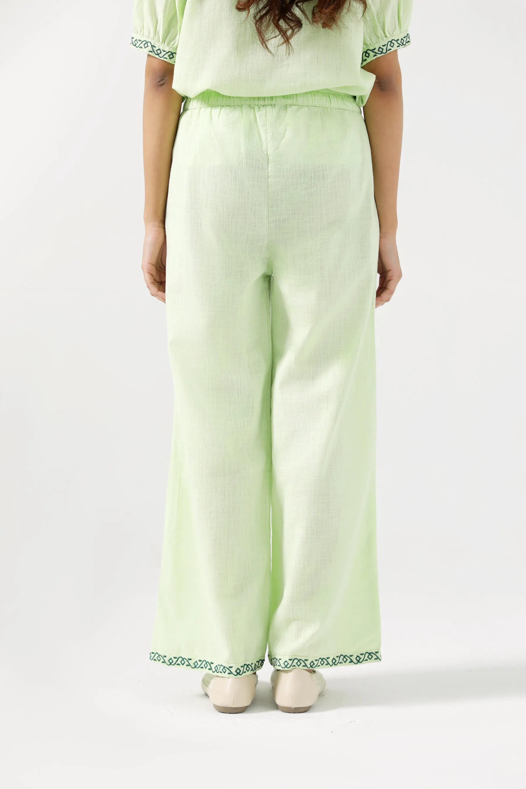EMBROIDERED WIDE LEG TROUSERS Moisture wicking Abrasion Resistant Material