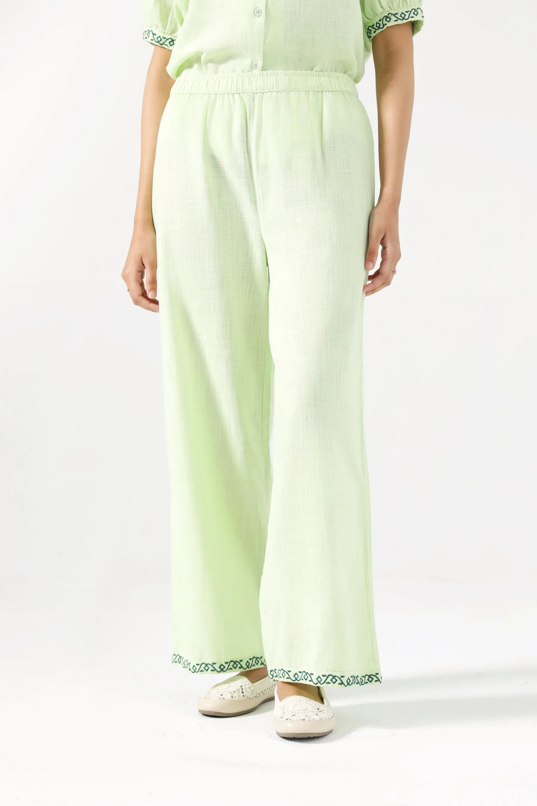 Sustainable Fabric EMBROIDERED WIDE LEG TROUSERS