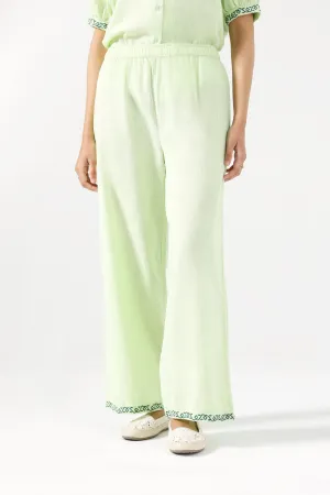Sustainable Fabric EMBROIDERED WIDE LEG TROUSERS