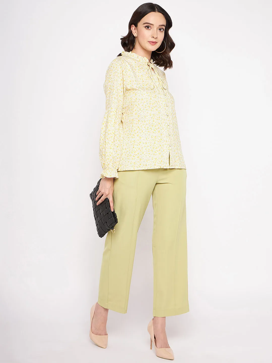Madame Lime Green Trouser Casual Essentials High-rise waist