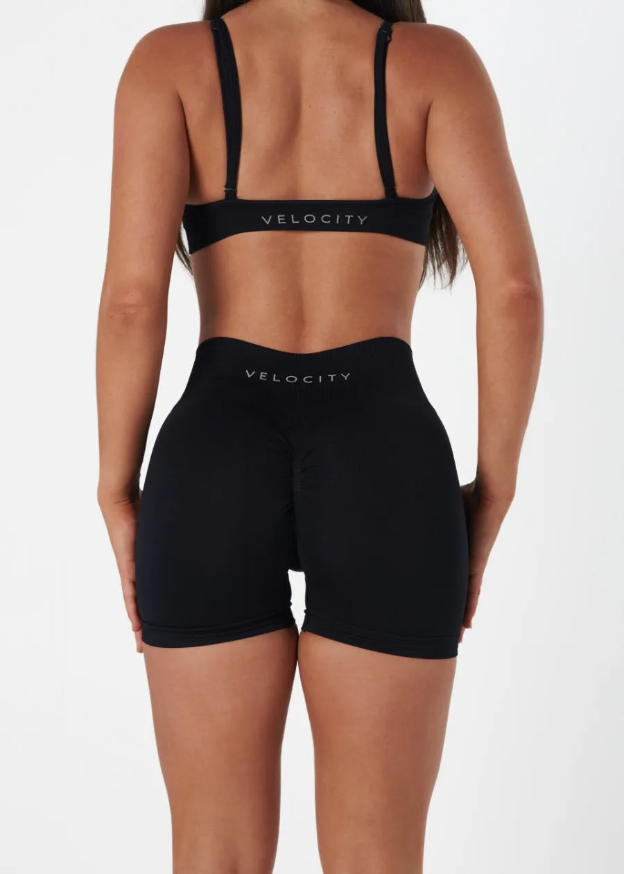 SIGNATURE SCRUNCH SHORTS - LIQUORICE Sporty Comfort