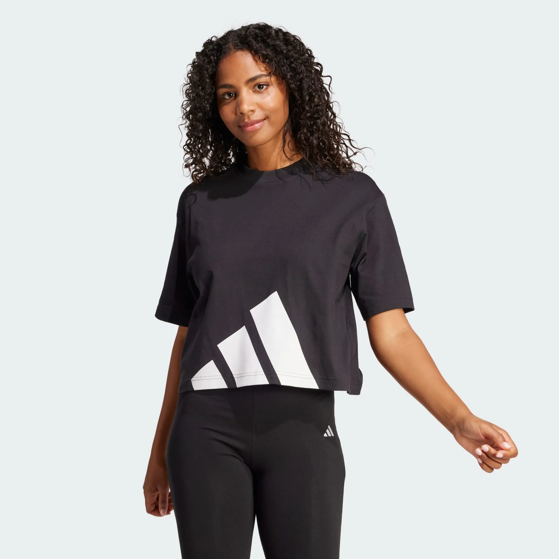 Adidas Women's Big Logo Crop Black Tee Casual Style Weekend Fashion