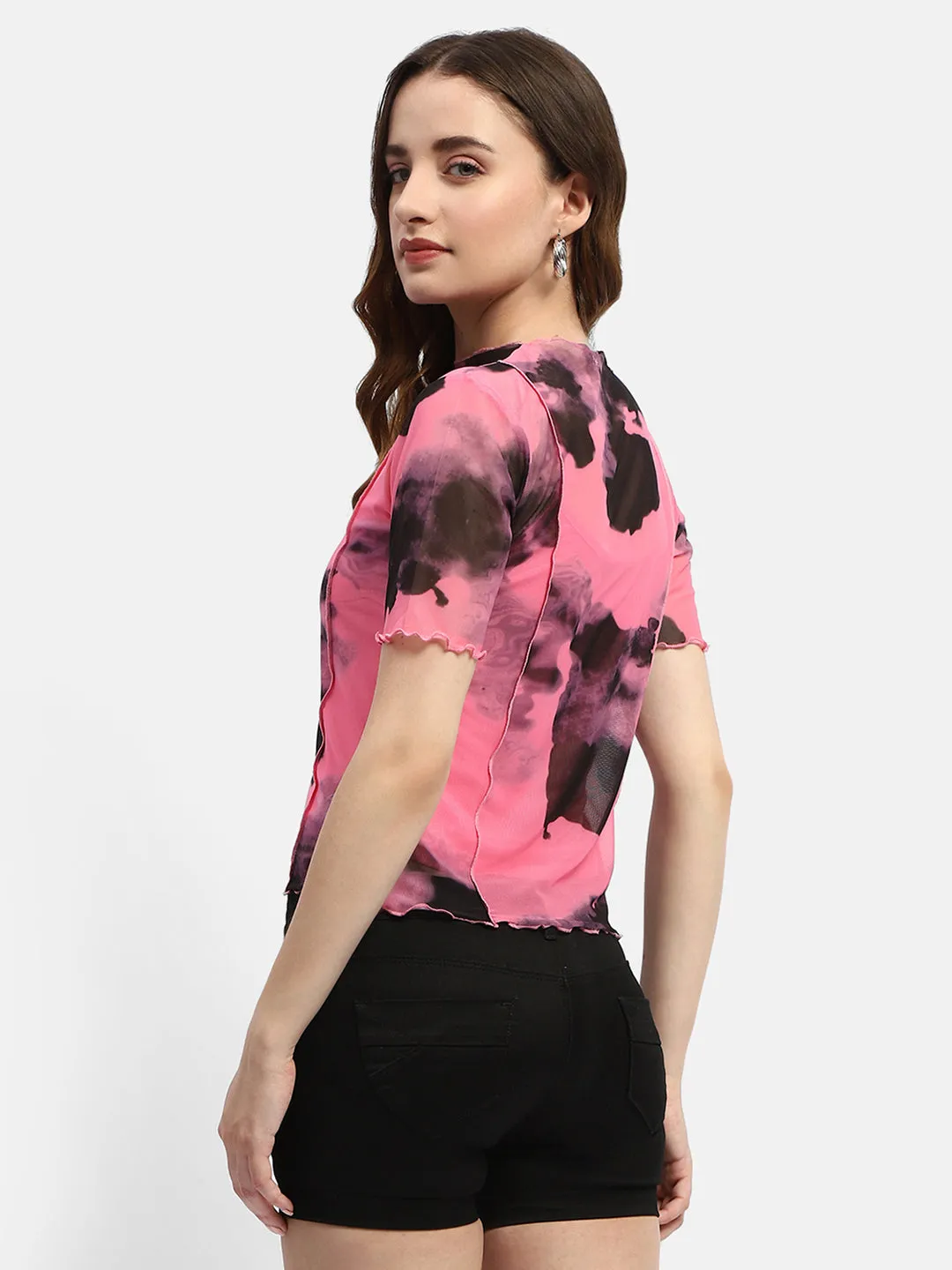 Madame Lettuce Hem Black Abstract Print T-Shirt Chic All-Purpose Wear