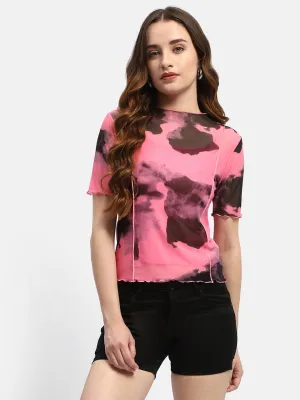 Minimal Comfort Madame Lettuce Hem Black Abstract Print T-Shirt