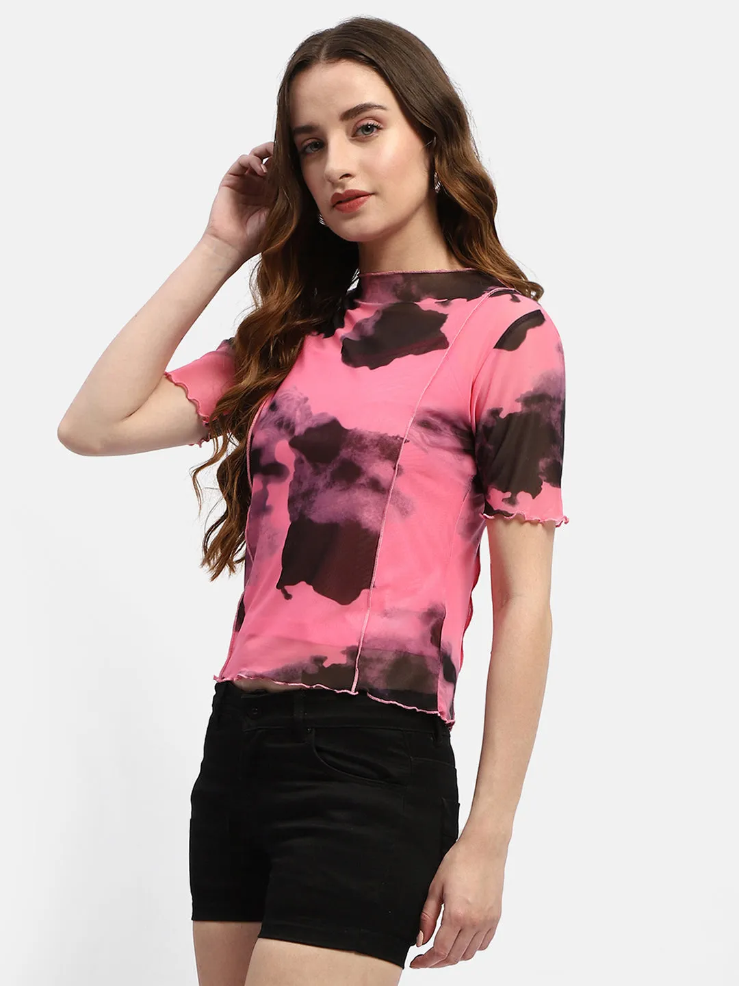 Madame Lettuce Hem Black Abstract Print T-Shirt Seasonal Smart Structured silhouette