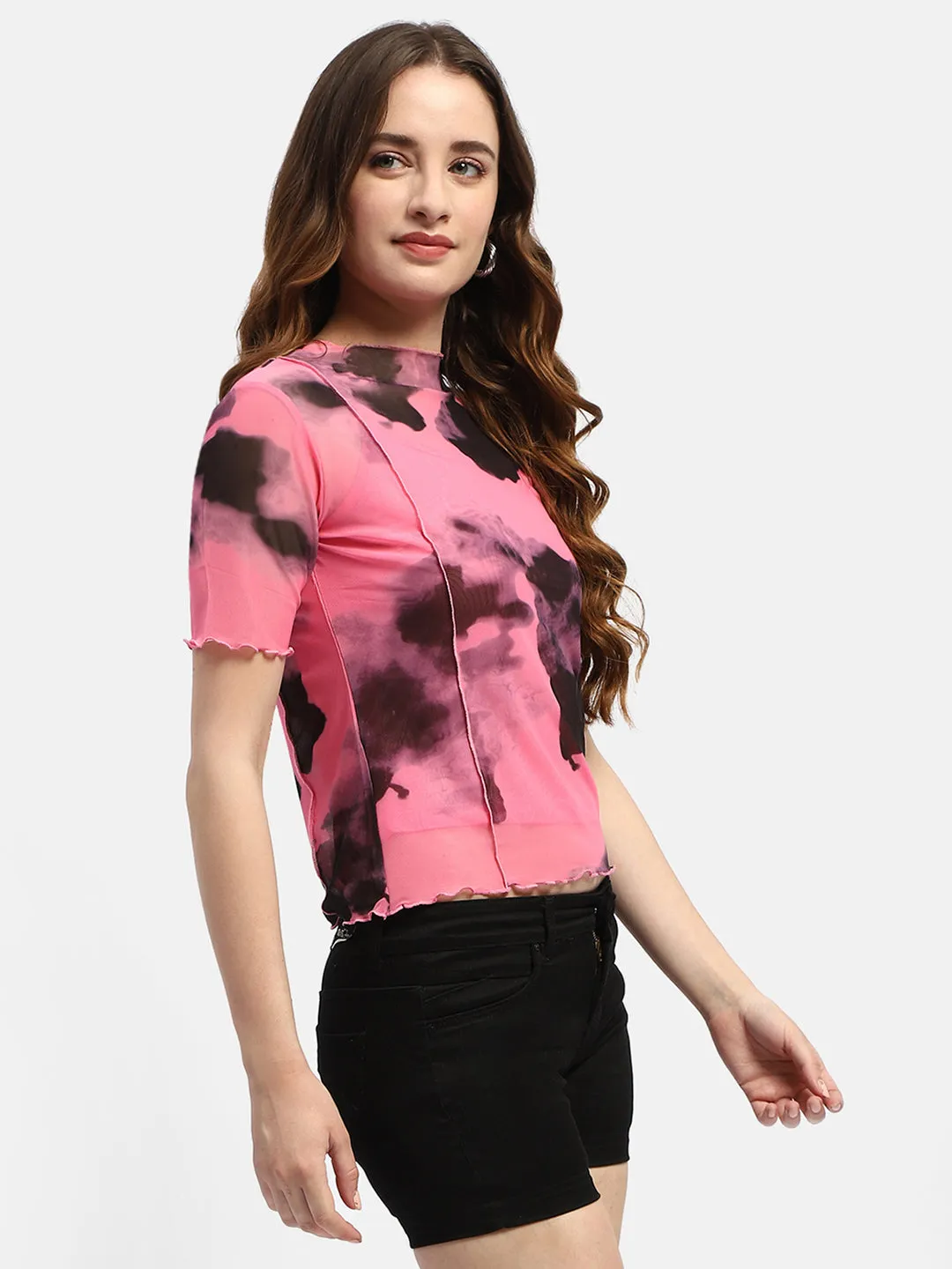 Relaxed and Comfy Madame Lettuce Hem Black Abstract Print T-Shirt