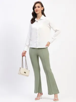 High Rise Design Soft Fabric Madame Pleated Elasticated Waist Solid Mint Trousers