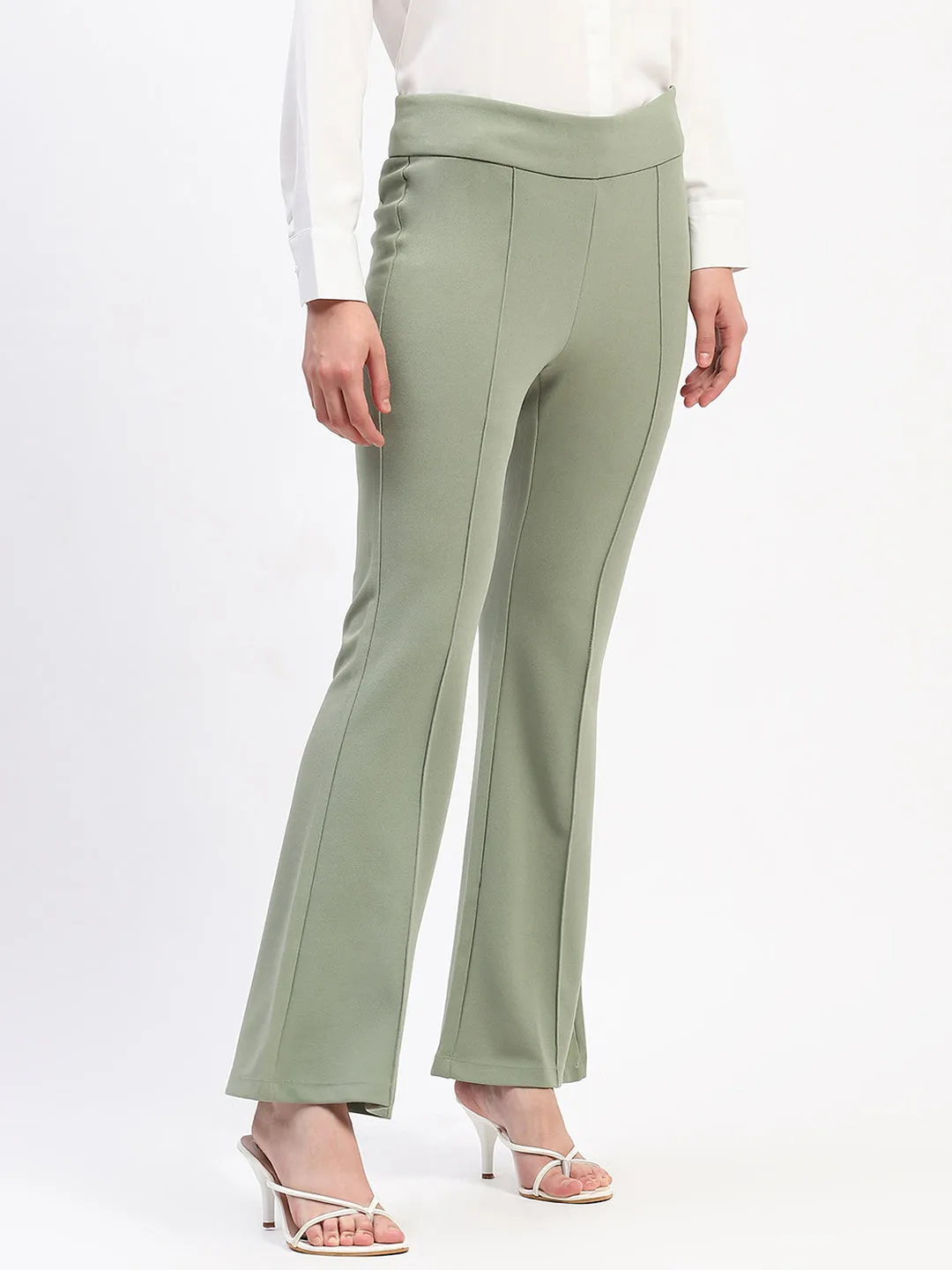 Timeless Fit Madame Pleated Elasticated Waist Solid Mint Trousers