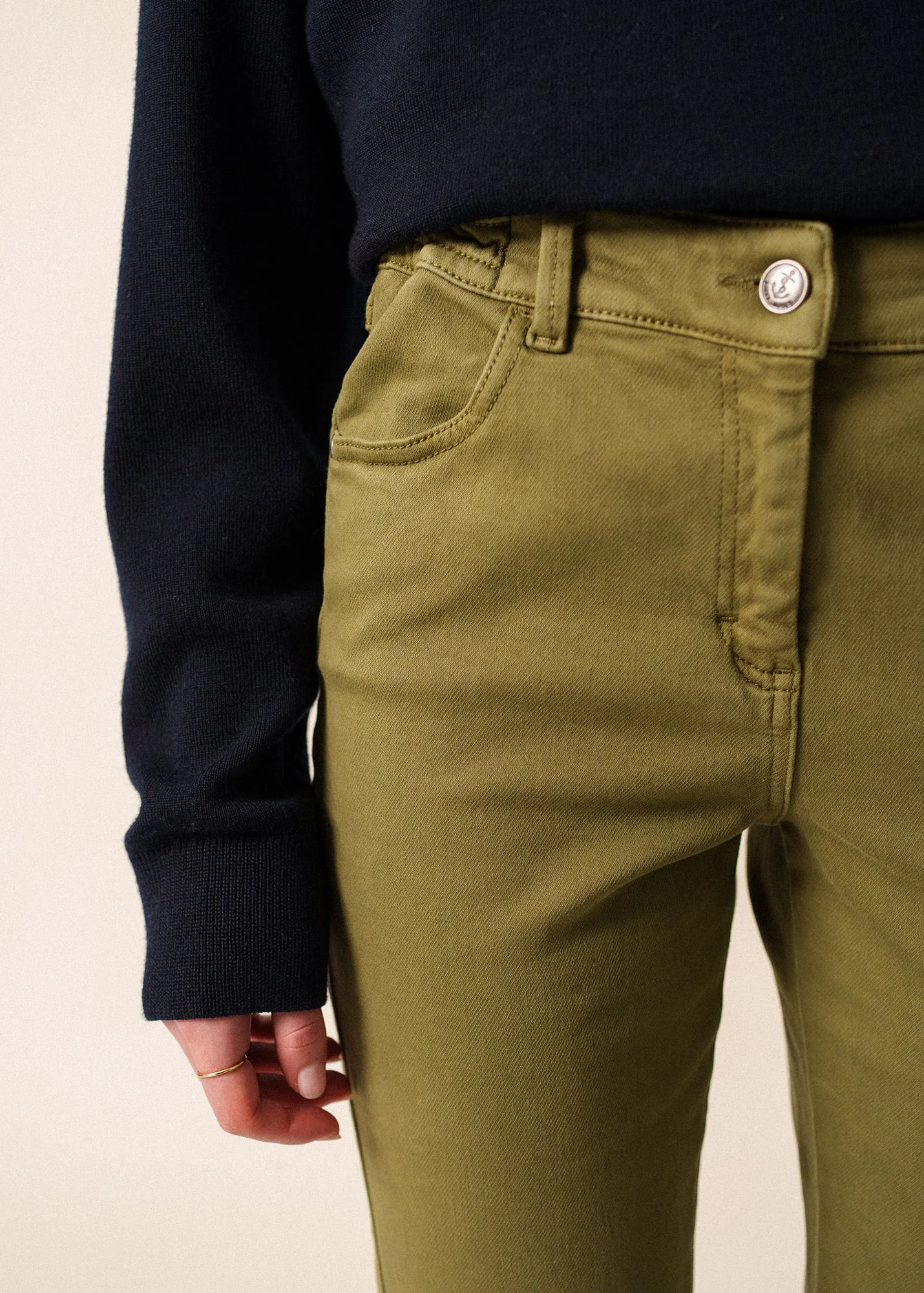 Day Glow Patricia straight pants - elasticated waist, in stretch cotton (FOUGERE)