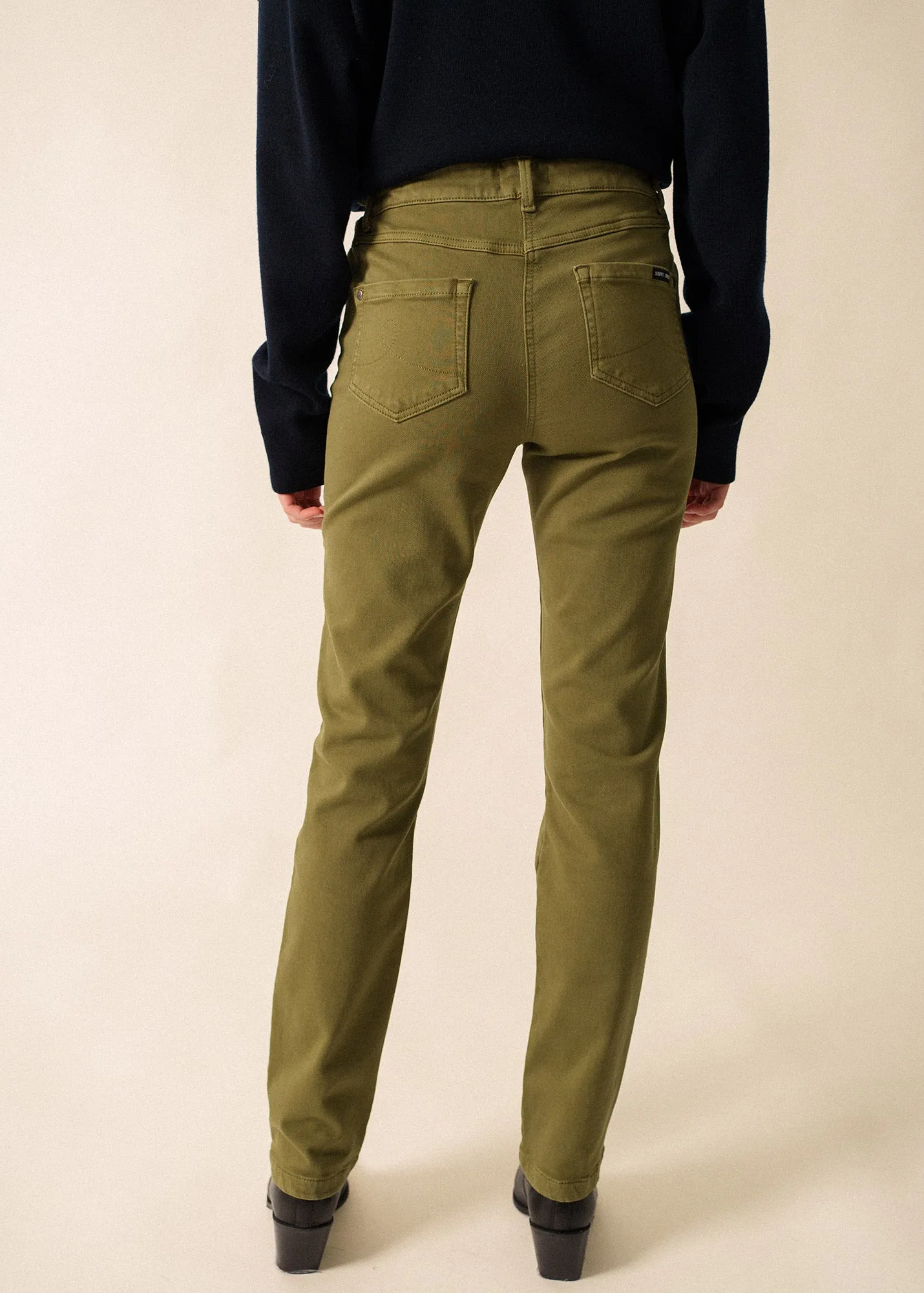 Wild Mood Patricia straight pants - elasticated waist, in stretch cotton (FOUGERE)