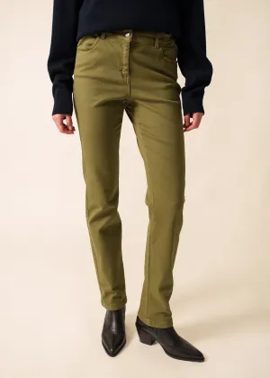 Lean Glow Gym Safe Patricia straight pants - elasticated waist, in stretch cotton (FOUGERE)