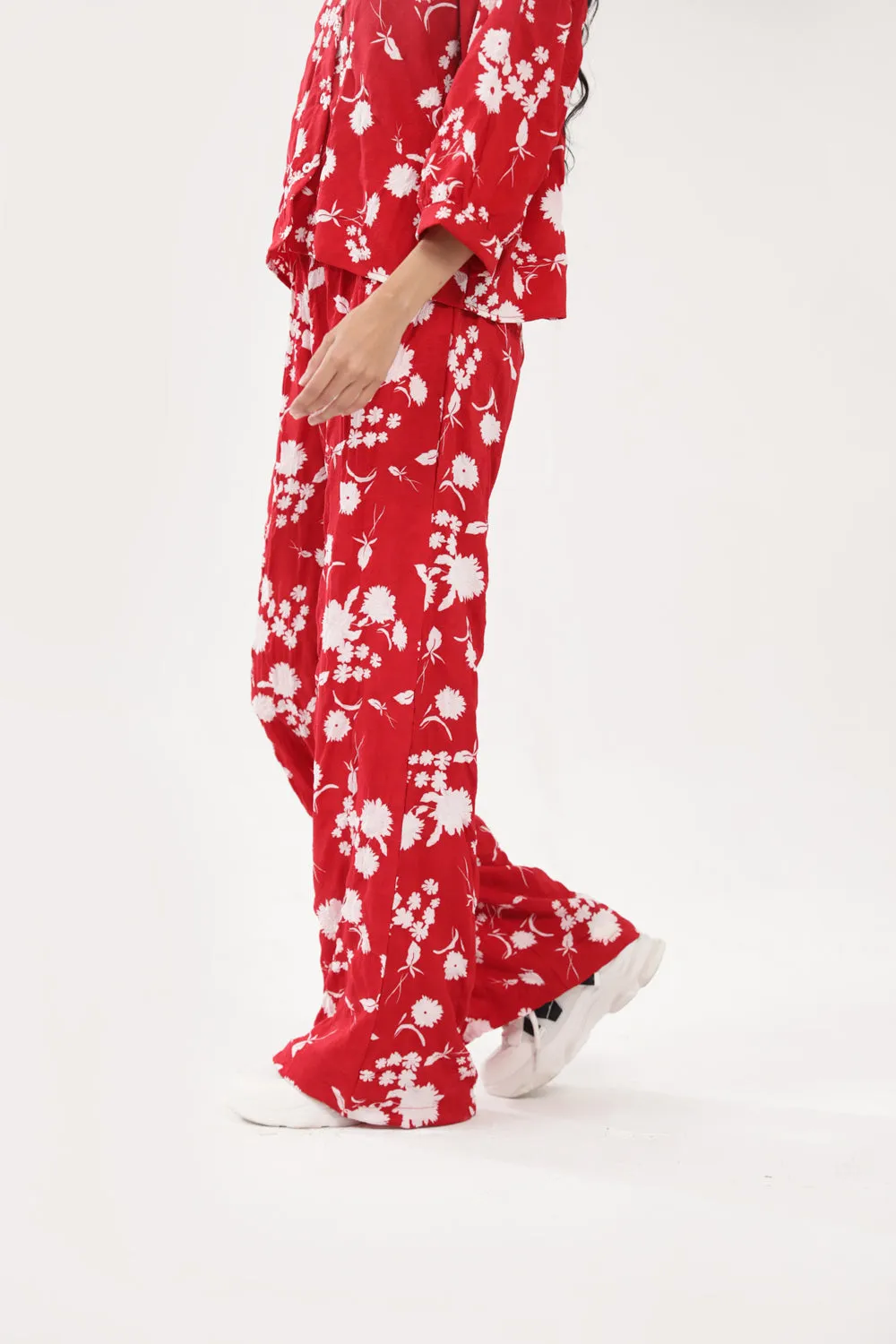 PRINTED WIDE LEG TROUSERS SeamlessPocketDesign Light Fabric