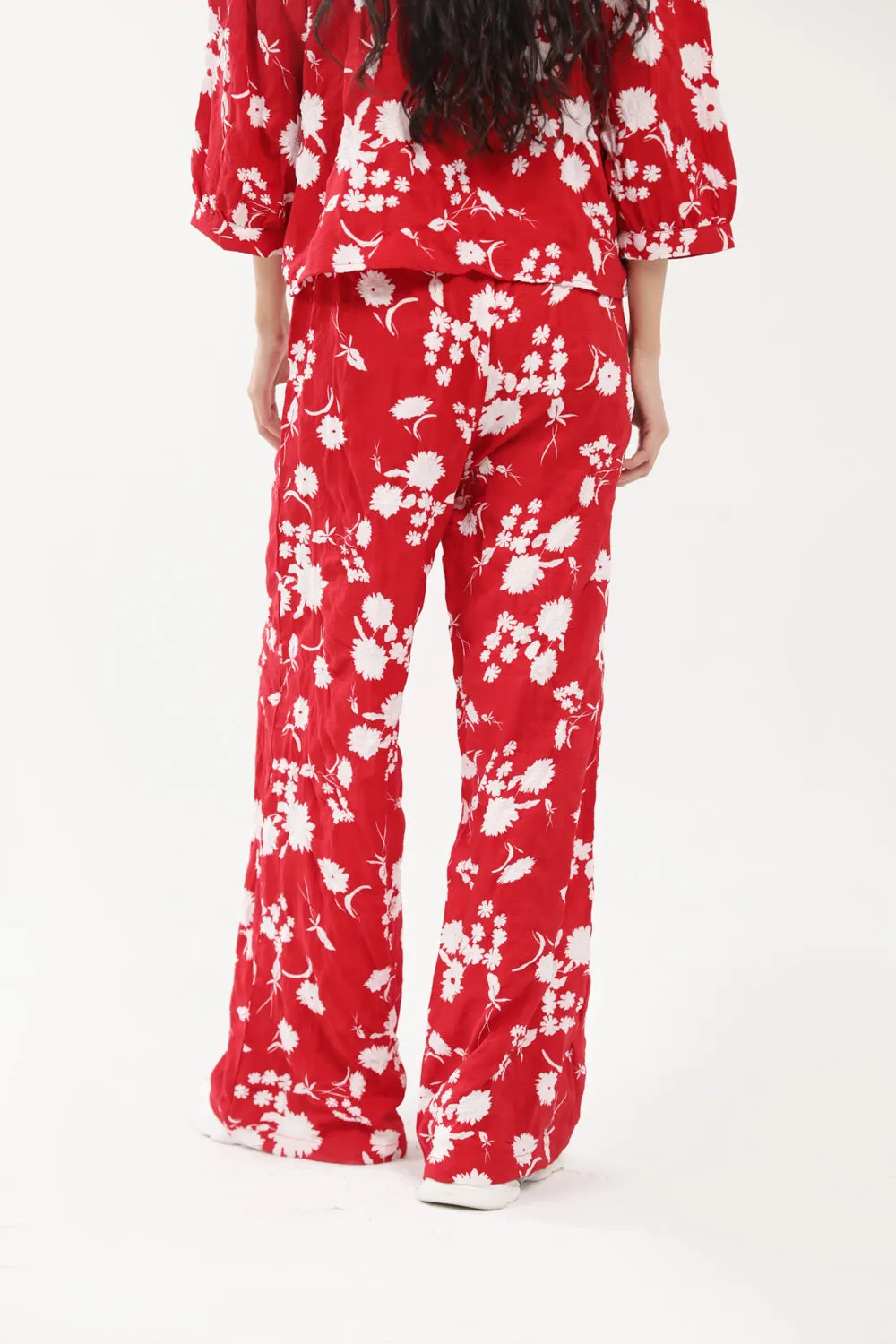 PRINTED WIDE LEG TROUSERS WrinkleFreeFinish Solid shade