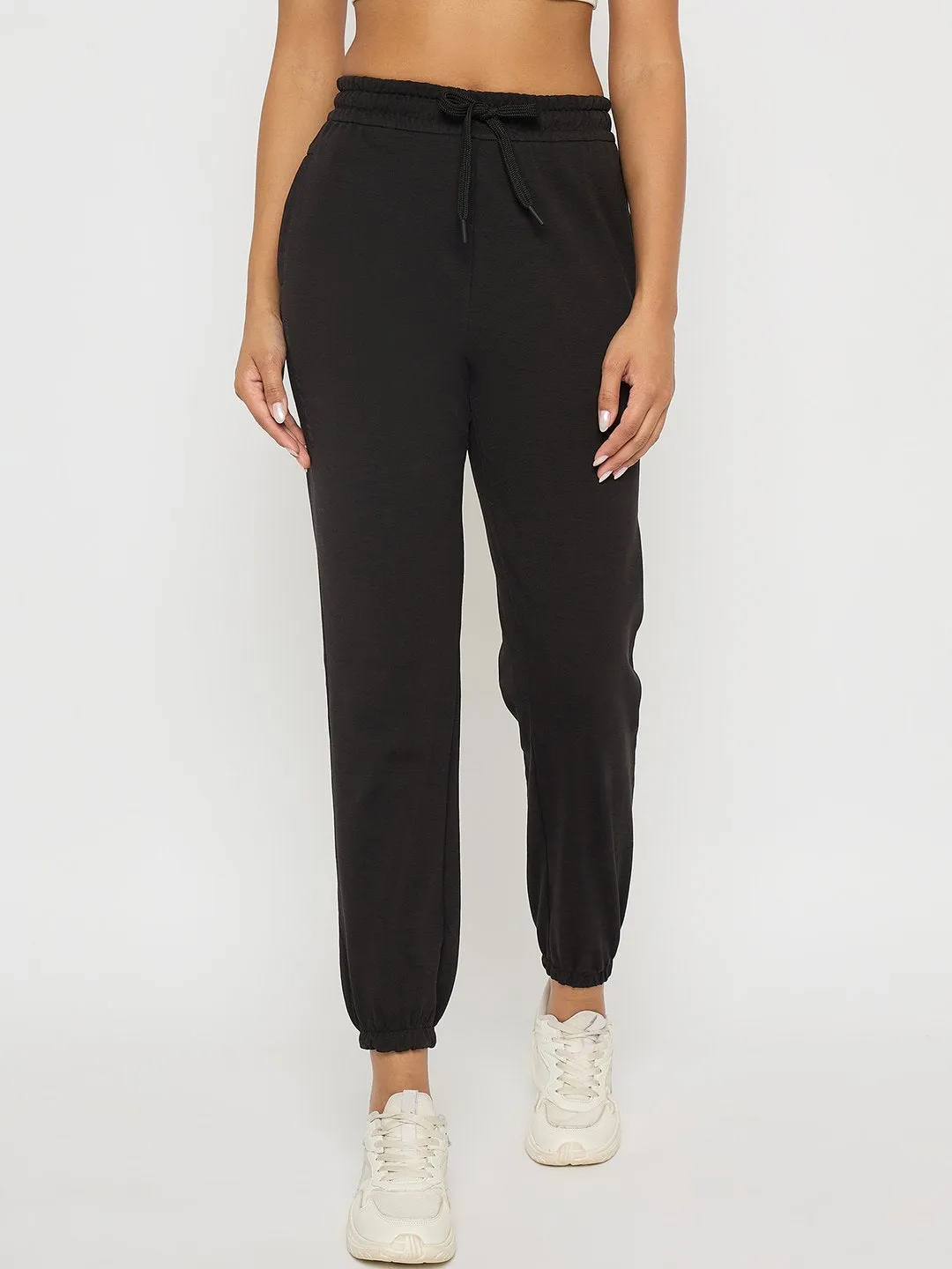 Lined interior Dark wash mSECRET Black Elastic Hem Cotton Joggers
