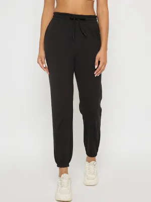Lined interior Dark wash mSECRET Black Elastic Hem Cotton Joggers