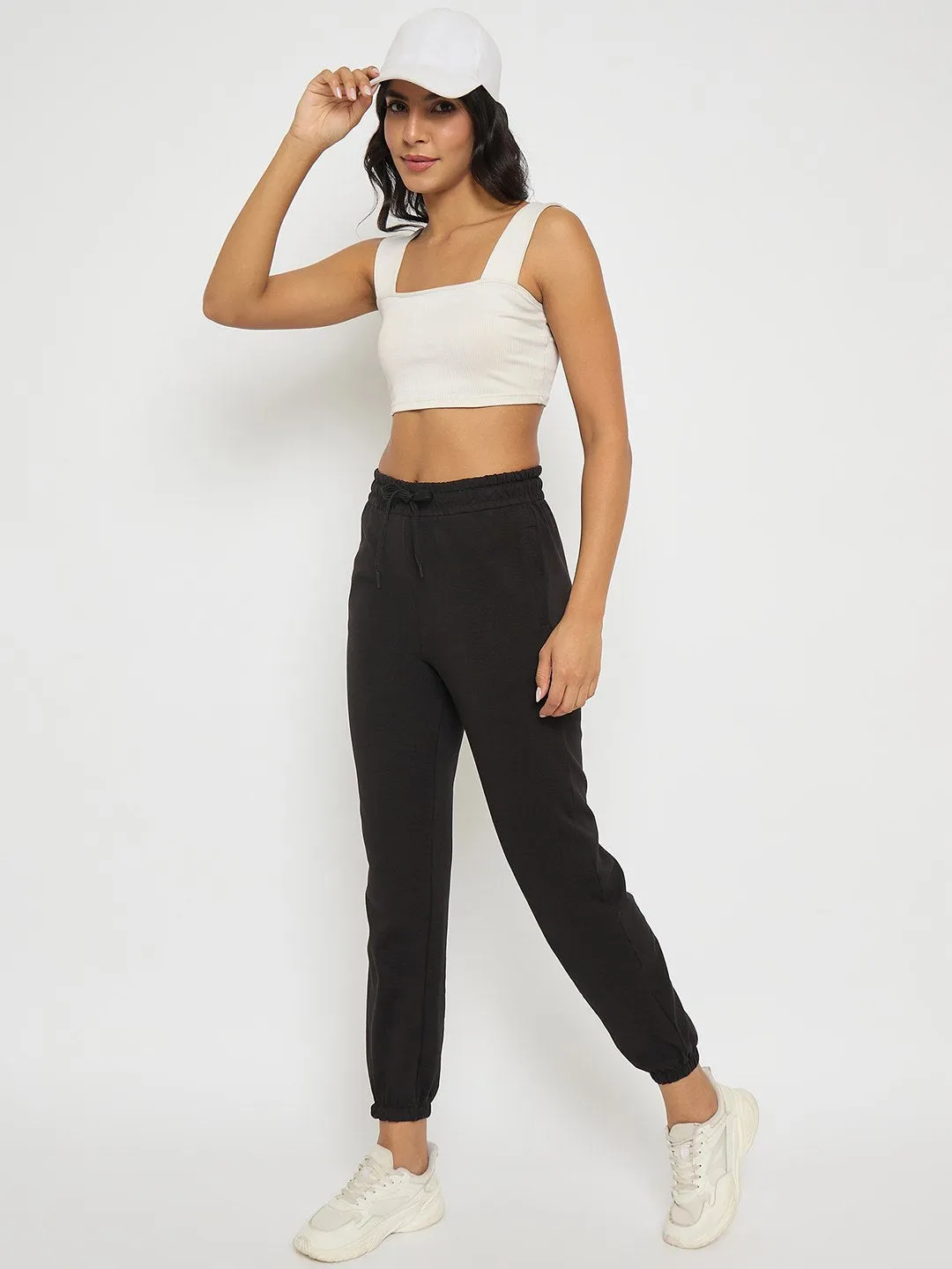 mSECRET Black Elastic Hem Cotton Joggers Statement Piece