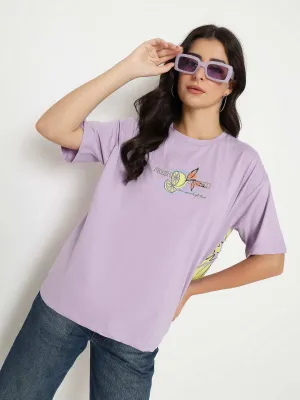 Madame Front and Back Graphic Print Lilac Cotton T-Shirt Daily Favorite Weekend Comfort