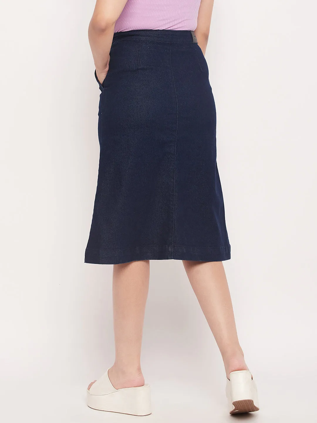 Nature Base Madame Navy Front Slit A-Line Denim Skirt